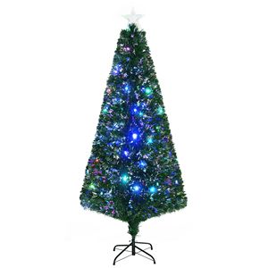 Albero di Natale Artificiale Douglas Fir Alto 6 Piedi Pre-Illuminato con 24 Luci LED Multicolore e Fibre Ottiche, 230 Rami Realistici - Product Image 1