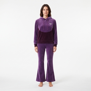 Ensemble de survêtement en velours pour femme, hiver, couleur contrastée, haut à capuche et pantalon, doux, respirant, léger, vêtements de sport décontractés - Product Image 5