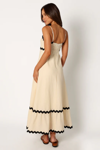 Robe longue bohème en coton crème pour femme, sans bretelles, avec bordure en ruban, décontractée, pour l'été et la plage - Product Image 3