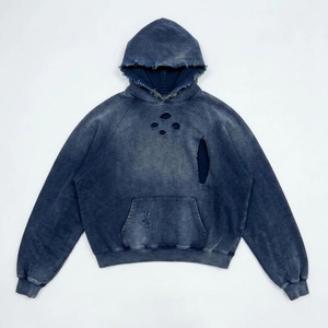 Wholesale <b>Vintage</b> Distressed Crop Hoodie Heavyweight Cotton 450g Custom Front Logo Oversized Unisex Eco-Friendly <b>Sweatshirt</b> - Product Image 1