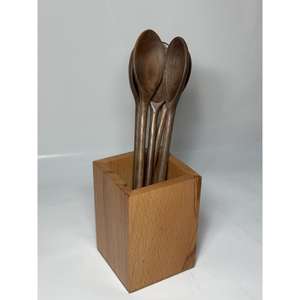 Ensemble de 4 cuillères avec support en bois de manguier et d'acacia, ustensiles de cuisine et de table pratiques et parfaits, couleur noyer, sans danger pour les aliments, avec support - Product Image 5