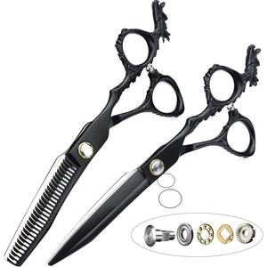 Kit de Tijeras de Peluquería con Mango de Dragón, Recubrimiento Negro, Tijeras de Entresacar para Salón, Set de Peluquería - Product Image 6
