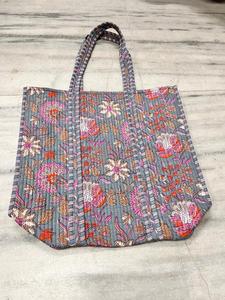 Wholesale Indian Hand Block Print Cotton Quilted <b>Square</b> Fashion Tote Bag with Zipper Shopping Travel Use Daily for Shopping - Product Image 2