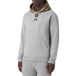 Sweat-shirt à capuche gris pour homme, doublure à carreaux, coton tricoté, décontracté, coupe classique, avec poche, pour l'automne - Product Image 4