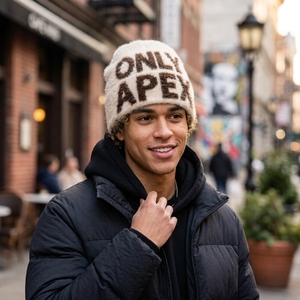 Custom Cream Fuzzy Knit Beanie Hat Brown Custom Logo Warm <b>Winter</b> <b>Cap</b> Unisex Streetwear Fashion Headwear Wholesale Manufacturer - Product Image 2