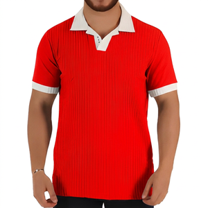 Polo à manches courtes rayé pour homme avec bordure contrastée Coupe classique Vêtement décontracté Tissu tissé Col gris blanc - Product Image 5