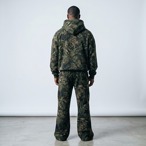 Mens Dark Green <b>Camouflage</b> Hoodie <b>Tracksuit</b> Set Wide Leg Pants Streetwear Sportswear Custom Matching Outfit - Product Image 4