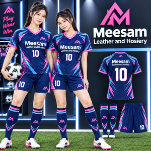 Maillot de football pour femmes, col en V, manches courtes, sublimé, 100% polyester, respirant, anti-transpiration, séchage rapide, uniforme - Product Image 1