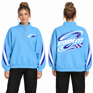 Sweat-shirt à capuche bleu pour femme Storm Fit, impression de logo personnalisée, coupe classique, tricoté, coupe-vent, respirant, streetwear d'hiver - Product Image 1