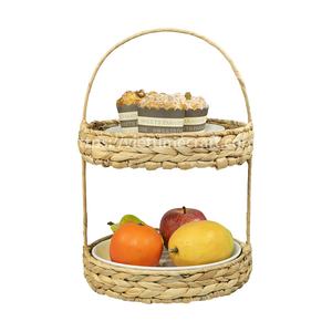 Bandeja Tejida de 2 Niveles de Jacinto de Agua, Bandeja de Servicio y Exhibición Natural Hecha a Mano, Venta al por Mayor de Artesanía de Vietnam - Product Image 1
