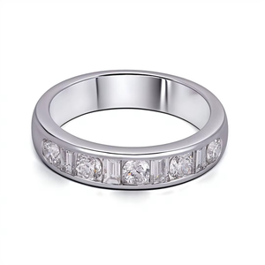 แหวนเพชรฮาล์ฟอีเทอร์นิตี้ ทองคำขาว 14K ประดับเพชรทรงกลมและทรงบาแกตต์ เพชรแล็บ ของขวัญวันครบรอบสำหรับผู้ชายและผู้หญิง - Product Image 3