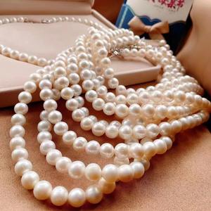 925 Silver Freshwater Pearl Necklace with 7-8mm Round Beads Natural <b>Simple</b> Design Strong Light and Slight Flaws - Product Image 3