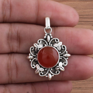 Pendentif en onyx rouge naturel en gros, argent sterling 925 plaqué platine, style vintage, charmes en pierre rouge, bijoux sertis - Product Image 5