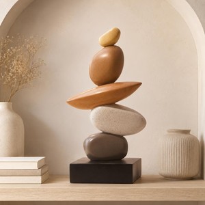 Sculpture en céramique empilée de pierres, style Wabi-Sabi, la plus demandée, art rocheux équilibré, décoration de table pour salon - Product Image 1