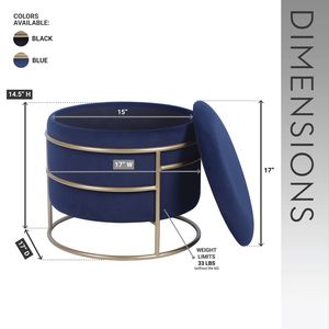 Elegante contenitore rotondo Ottoman blu con telaio in oro categoria sgabelli e pouf - Product Image 4