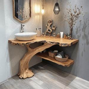 Luxury Handcrafted Rustic Live Edge Solid Wood <b>Bathroom</b> <b>Vanity</b> Artistic Branch Base Natural Console - Product Image 3