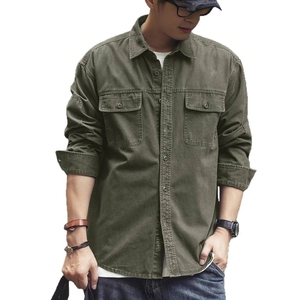 เสื้อเชิ้ตทำงานลำลองสไตล์อเมริกันเรโทร ผ้าฝ้ายทวิลทอลายคลาสสิก แฟชั่นฤดูใบไม้ร่วง สีเขียว แขนยาว ติดกระดุมแถวเดียว สำหรับผู้ชาย - Product Image 4