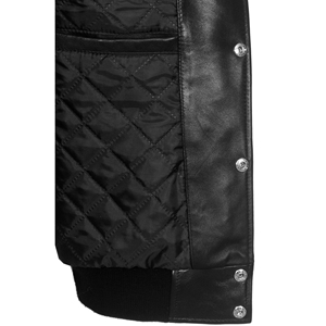 Chaqueta Varsity Negra y Blanca para Hombre al por Mayor, Chaqueta de Béisbol de Cuero Napa Premium, Totalmente Personalizable, Fabricante de Marca Privada - Product Image 4