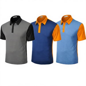 Polo pour homme à blocs de couleur, manches courtes, tricoté, séchage rapide, design uni, style décontracté, bleu, gris, rouge, col contrasté - Product Image 5