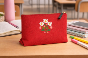 Bolso de mano grande ecológico de yute Bengal GI con estampado floral rojo hecho a mano en India - Product Image 5