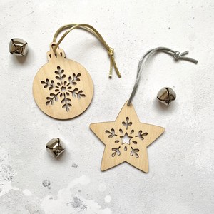 Laser Cut Metal <b>Star</b> Christmas Ornament Hanging <b>Tree</b> Tag Unfinished Wood Snowflake Cutout Holiday Craft Decoration - Product Image 1