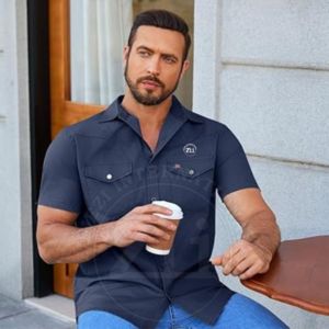 Chemise de travail en denim réfléchissante antistatique FR de sécurité pour hommes, 100% coton léger, ignifuge, pour ouvriers du pétrole, CAT2 - Product Image 5