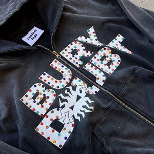 Customized Unisex Winter Oversized Hoodie Zipper Front Glitter Print Rhinestone Digital Printing Streetwear French Terry Cotton - Product Image 4