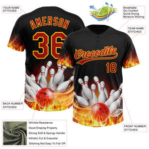 Maillot de bowling personnalisé avec imprimé flamme, nom et numéro, T-shirt Henley, tenue d'équipe, uniforme de club - Product Image 3
