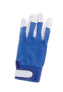 Leather Safety <b>Gloves</b> White with Blue <b>Knit</b> Wrist Anti-Slip Full Texture Anti-static Anti-Cut 4 Mil Thick General Purpose - Product Image 2