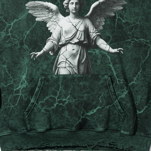 Sweat à capuche vintage noir pour homme, imprimé graphique original Angel, streetwear urbain, coupe ample décontractée, confortable - Product Image 2