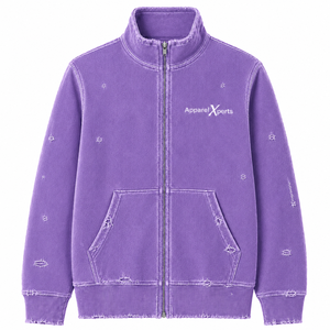 Sweat à capuche zippé intégral pour homme, effet vieilli, logo personnalisé, délavé à l'acide, effet soleil, coupe oversize, style streetwear - Product Image 1