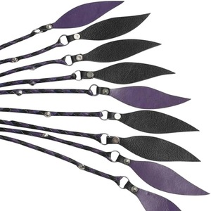 Flogger en cuir véritable fait main BDSM, manche rayé violet et noir, plusieurs queues 09 |   Fouet d'équitation SPALL JP SPORTS - Product Image 4