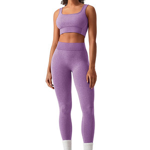 Conjuntos de Yoga Premium para Mujer, Sólidos, Ecológicos, Transpirables, de Spandex/Poliéster, de Secado Rápido, Elásticos, de Dos Piezas, Cintura Alta, Deportivos - Product Image 1