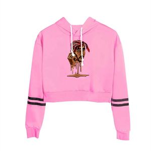 Automne femmes 100% coton personnalisé imprimé brodé Logo avant Badge haute qualité hiver Streetwear à capuche haut court à capuche - Product Image 1