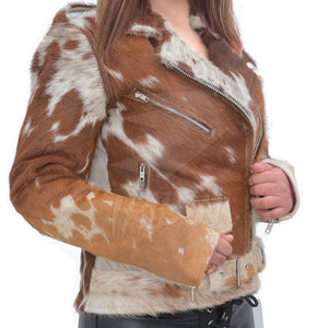 Veste moto en cuir véritable marron pour femme, imperméable, à manches longues, col rabattu, fermeture éclair, ceinture, pour l'hiver - Product Image 5