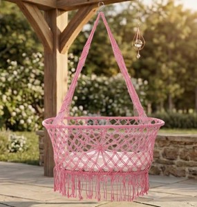 Handwoven Cotton Hammock Chair, Durable Heavy Duty Patio Swing Seat for Indoor or Outdoor Use, Cozy Boho <b>Macrame</b> Hanging, Beige - Product Image 2