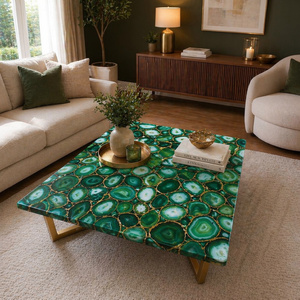Plateau de table carré en agate verte sur mesure, artisanat en marbre Agra Heritage, design moderne écologique pour tables basses/de salle à manger - Product Image 1
