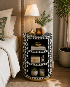 Customized Handmade Resin Bone Inlay Nightstand With <b>Shelf</b> Luxury Cabinet <b>Bedside</b> End Table For Bedroom Hotel Premium Home Decor - Product Image 3