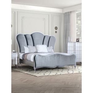 Splendido Set Camera da Letto 3 Pezzi Grigio Chiaro Queen Size con Gambe in Legno HB Colore Argento Include Letto e 2 Comodini Imbottiti in Tessuto - Product Image 6