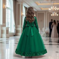 Robe de demoiselle d'honneur verte à sequins la plus vendue, robe de bal de luxe en velours brodé à manches longues, longueur genou, pour anniversaire d'enfants, ODM