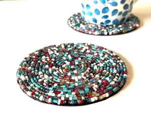 Luxury Designer Handmade Boho Style Glass Beaded <b>Coasters</b> Set Durable <b>Table</b> Decor Accessories for Coffee Tea Cups Home Decor - Product Image 1