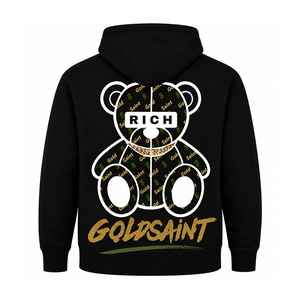 GOLDSAINT Men's <b>Black</b> Hooded Sweatshirt Printed Streetwear Cotton <b>Fleece</b> Regular Fit Autumn Style - Product Image 3