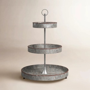 Round Metal <b>3</b>-<b>Tier</b> <b>Cake</b> <b>Stand</b> With Rustic Finish And Central Handle For Display - Product Image 5
