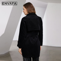 Manteau long croisé ENVAFA pour femme en velours côtelé respirant et à séchage rapide 100 % polyester avec ceinture