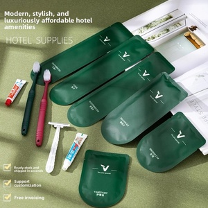 <span class=keywords><strong>Kit</strong></span> de toilette jetable haut de gamme pour hôtels classés, série demi-cercle verte, 7 pièces (brosses à dents, dentifrice, etc.) - Product Image 2