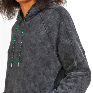 Sudadera con Capucha para Mujer, Gruesa, 420 GSM, Lavado Ácido, Ecológica, Transpirable, Invierno, Personalizable, Frente Desgastado, Gris Oscuro Vintage - Product Image 3