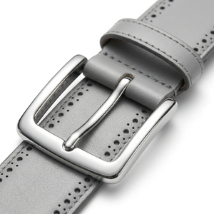 Mens Genuine Leather Steel Buckle Eco-Friendly Casual <b>Dress</b> <b>Belt</b> Adjustable Pin Buckle Classic Office Jeans Grey Premium Quality - Product Image 3