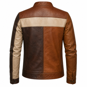 Chaqueta de Cuero Informal Marrón con Paneles, Estilo Urbano, para Otoño e Invierno, Abrigo de Moda Premium para Hombre, Elegante y Cálido - Product Image 2