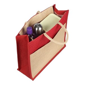 Bolsa de Yute Natural Roja Personalizada con Asas de Cuerda Beige, Bolsa de Compras Reutilizable de Dos Tonos, Bolsa de Regalo de Yute Ecológica para Compras - Product Image 3