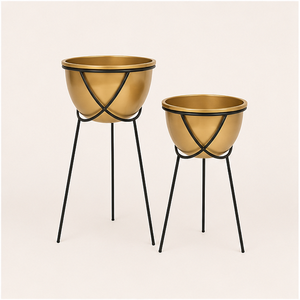 Juego de 2 Macetas Modernas de Metal Dorado de Lujo con Soporte de Hierro Resistente, Macetas Decorativas para Interiores, para Sala de Estar o Balcón - Product Image 2
